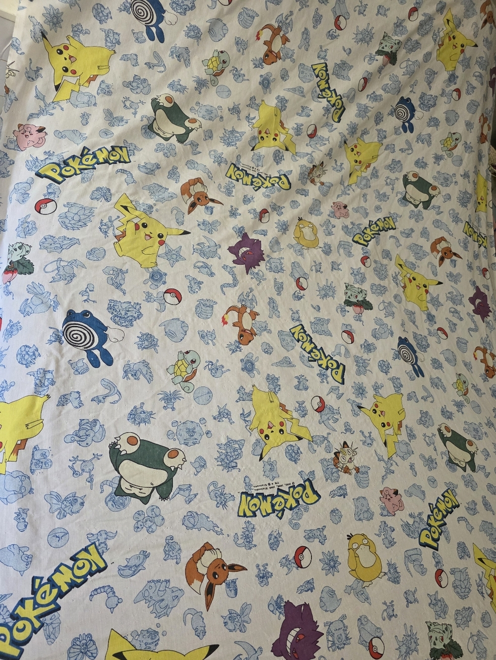 Vintage Pokemon Flat Sheet Nintendo Pikachu Squirtle Charmander Poliwhirl Sheet